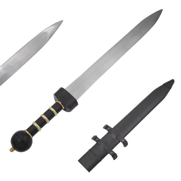 Medieval Warrior Roman Legionary Gladius Sword w/Leather Wrapped Scabbard High Carbon Steel Blade/Black Wood Handle 30