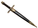 European Style Dagger w/Sheath 14" Overall Stainless-Steel Blade/Black Handle with Crown SKU 5019