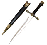European Style Dagger w/Sheath 14" Overall Stainless-Steel Blade/Black Handle with Crown SKU 5019
