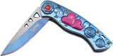 Snake Eye Spring Assist Cupid Heart Knife 3CR13 Steel/Blue Handle SKU SE-5216BL