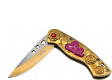 Snake Eye Spring Assist Cupid Heart Knife 3CR13 Steel/Gold Handle SKU SE-5216GD