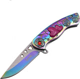 Snake Eye Spring Assist Cupid Heart Knife 3CR13 Steel/Rainbow Handle SKU  SE-5216RB