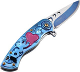 Snake Eye Spring Assist Cupid Heart Knife 3CR13 Steel/Blue Handle SKU SE-5216BL