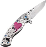 Snake Eye Spring Assist Cupid Heart Knife 3CR13 Steel/Silver Handle SKU SE-5216S