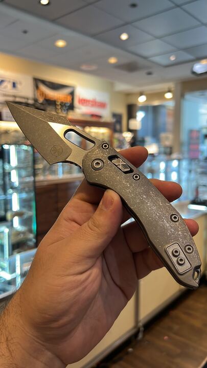 Microtech Stich RAM-LOK Knife Apocalyptic Spear Point M390MK Steel Blade/Apocalyptic Slab Titanium Handle SKU 169RL-10APMS1