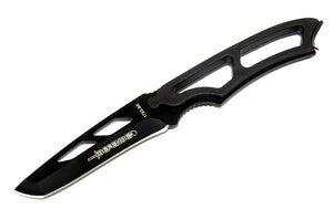 Defender 6.5" Full Tang Hunting Knife w/Sheath & Whistle Black Stainless-Steel/Black Plastic Handle SKU 1793-BK