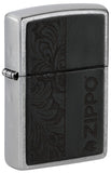 Zippo Black Leather Logo Street Chrome Windproof Lighter