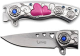 Snake Eye Spring Assist Cupid Heart Knife 3CR13 Steel/Silver Handle SKU SE-5216S