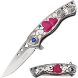 Snake Eye Spring Assist Cupid Heart Knife 3CR13 Steel/Silver Handle SKU SE-5216S