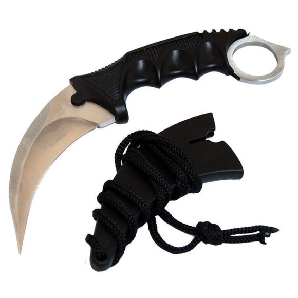 Defender-Xtreme Karambit Knife Silver Blade Black Handle & Sheath SKU 6752