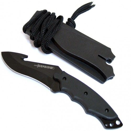 Defender Full Tang Skinner Knife w/Sheath & Whistle Black Stainless-Steel/Black Handle SKU 1791-BK