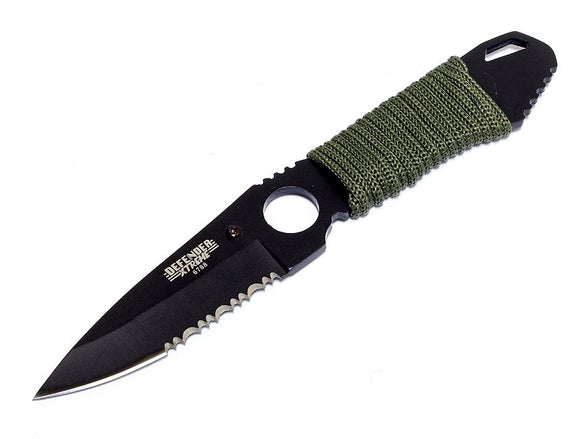 Defender-Xtreme Full Tang Fixed Blade Knife Black Stainless-Steel/Cord Wrap Handle w/Sheath SKU 6788