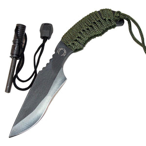 Fixed Blade Tactical Hunting Knife 7" Overall Carbon Steel/Cord Wrap Handle w/Firestarter & Sheath SKU 5734