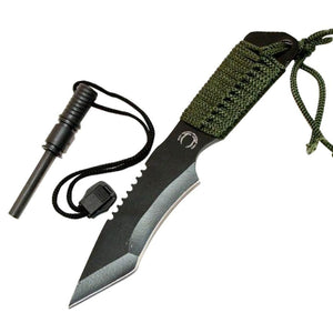 Fixed Blade Tactical Hunting Knife 7" Overall Carbon Steel/Cord Wrap Handle w/Firestarter & Sheath SKU 5736