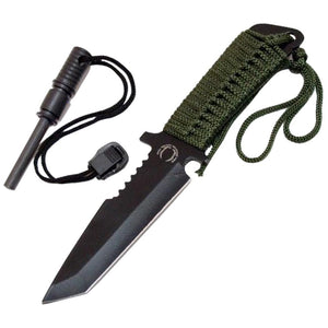 Fixed Blade Tactical Hunting Knife 7" Overall Carbon Steel/Cord Wrap Handle w/Firestarter & Sheath SKU 5738