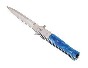 The Bone Edge 8.5" Assist Open Milano Style Knife Stainless-Steel Blade/Blue Handle SKU 5950