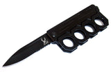 The Bone Edge Spring Assist Finger Guard Handle Folding Knife Black Half Serr. Steel Blade/Black Steel Handle SKU 6800