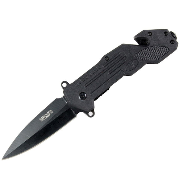 Defender-Xtreme Spring Assist Rescue Knife Black SS/Black Handle SKU