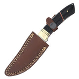 Huntdown Full Tang Fixed Blade Knife Surgical Steel Blade/Real Horn Black Handle w/Sheath SKU 9333