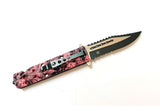 8.5" Zombie War Pink & Black Skull Design Spring Assisted Knife with Belt Clip SKU 7668