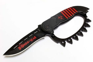 Zombie War Red & Black Spring Assisted Knife with Belt Clip SKU 7474