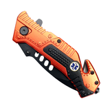 8" Black Finished Blade Orange & Black Aluminum Handle Spring Assisted Folding Knife With Belt Cutter SKU 13946