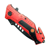 8" Black Finished Blade Red & Black Aluminum Handle Spring Assisted Folding Knife With Belt Cutter SKU 13945