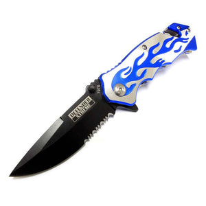 Defender-Xtreme Spring Assist Flame Design Folding Knife SKU 7976