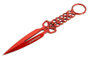 Defender Throwing Knife 8" Red Carbon Steel Skull Design w/Sheath SKU 8208