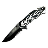 Defender-Xtreme Spring Assist Rescue Folding Knife Flame Design SKU 9056