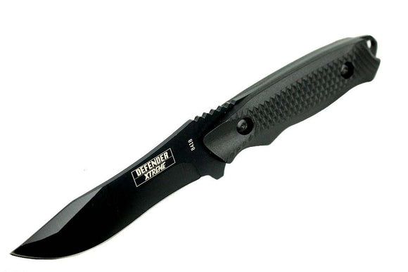 Defender-Xtreme Hunting Knife w/Sheath Black Steel Blade/Black Handle SKU 8418
