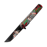 Grey Handle Hands Design Spring Assisted Folding Knife W/ Belt Clip SKU 13958