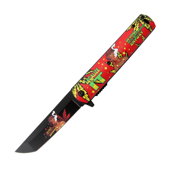 Red Handle Lady Design Spring Assisted Folding Knife W/ Belt Clip SKU 13959