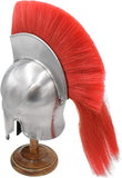 Medieval Warrior Corinthian Helmet w/Red Plume Wearable 18-Gauge Steel w/Stand SKU HL-80632A