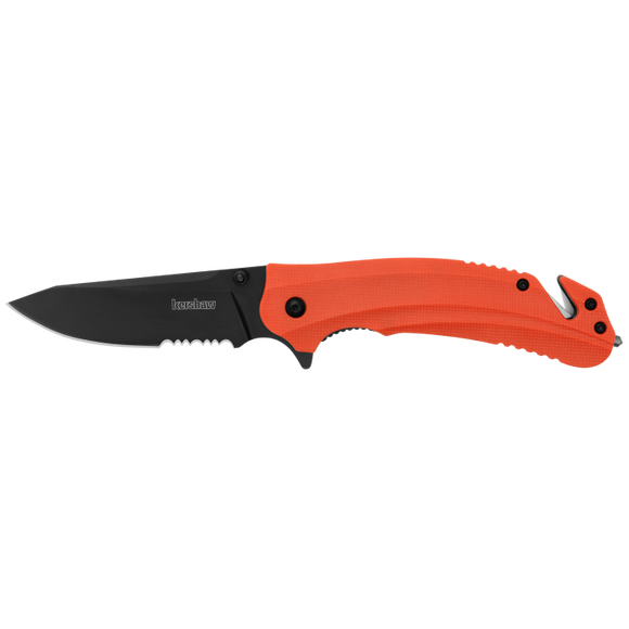 Kershaw Barricade Assist Open Liner Lock Rescue Knife Black Half Serr. 8Cr13MoV Steel Blade/Orange Nylon Handle SKU 8650ST