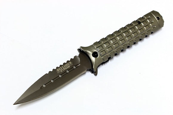 Defender-Xtreme Spring Assist Knife Spear Point Gray Handle SKU 7404