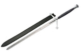 52" Claymore Sword w/Leather Sheath Stainless-Steel Blade/Black Spiral Wood Handle with Silver Pommel & Guard SKU 901042-BK