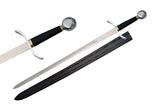 41.25" Silver Knight Sword w/Leather Sheath Stainless-Steel Blade/Black Handle with Silver Pommel & Guard SKU 901113