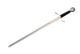 41.25" Silver Knight Sword w/Leather Sheath Stainless-Steel Blade/Black Handle with Silver Pommel & Guard SKU 901113