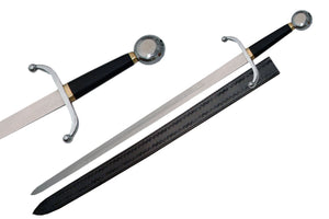 41.25" Royal Sentry Sword w/Leather Sheath Stainless-Steel Blade/Black Handle with Silver Pommel & Guard SKU 901115