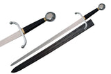 41.25" Royal Sentry Sword w/Leather Sheath Stainless-Steel Blade/Black Handle with Silver Pommel & Guard SKU 901115