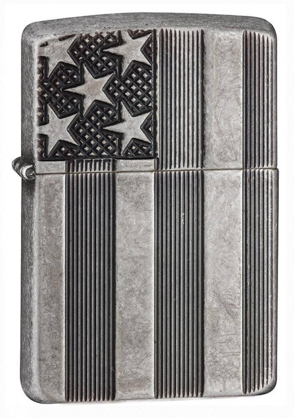 Zippo 28974 U.S. Flag Armor Antique Silver Plate Lighter SKU 28974-000001