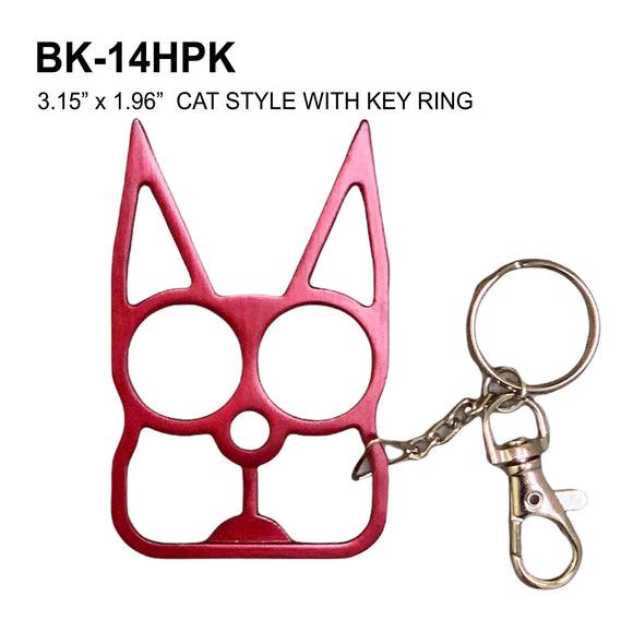Self Defense Cat Keychain Hot Pink Stainless Steel SKU BK-14HPK