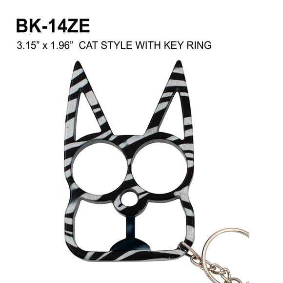 Self Defense Cat Keychain Zebra Print Stainless Steel SKU BK-14ZE