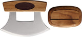 B Merry Ulu Fixed Blade Knife w/Stand 440 Stainless-Steel Blade/Birchwood Handle with Brown Leather Inlay SKU BMRUBL26