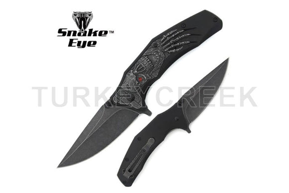 Snake Eye Tactical Spring Assist Fantasy Skull Handle knife SKU BW-2063-4