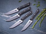 Microtech 4-Piece Steak Knife Set 4.5" Stonewash M390MK Steel Blades/Black G10 Handles SKU 3600-10SETBK