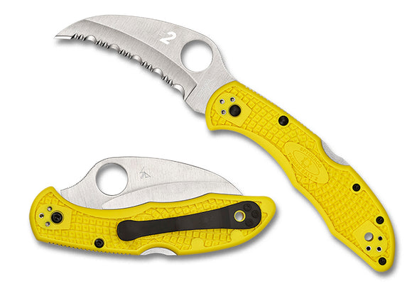 Spyderco Tasman Salt 2 Lock Back Knife Yellow Full Serrated SKU C106SYL2