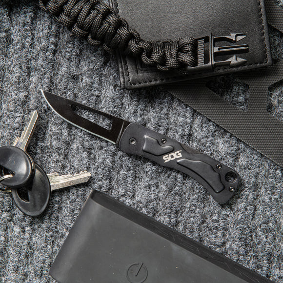 SOG Centi II Keychain Lock Back Knife Black Stainless-Steel Blade/Black Stainless-Steel Handle SKU SOG-CE1012-CP