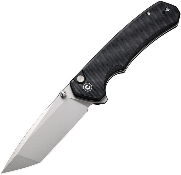 Civivi Brazen Button Lock Folding Knife Stonewash 14C28N Sandvik Stainless Blade/Black G10 Handle SKU CIVC19059C1